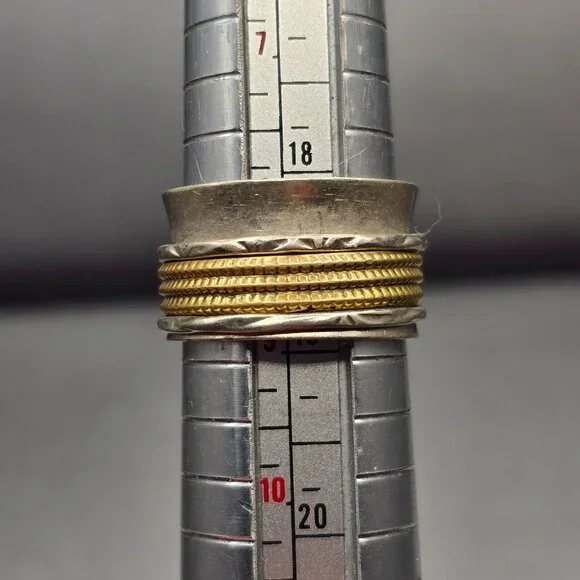 VTG Sterling Silver Brass Spinner Ring Size 8.5 Signed DDM 12.8mm Band 8.39g - Picture 5 of 7